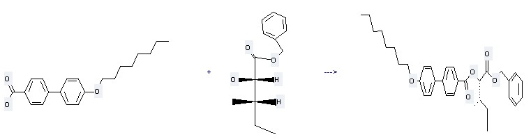 The (S)-1-(Benzyloxycarbonyl)-2-methylbuthyl 4'-octocxybiphenyl-4-carboxylate could be obtained by the reactant of [1,1'-Biphenyl]-4-carboxylicacid, 4'-(octyloxy)- and (S)-2-Hydroxy-(S)-3-methylpentanoic acid benzyl ester. 